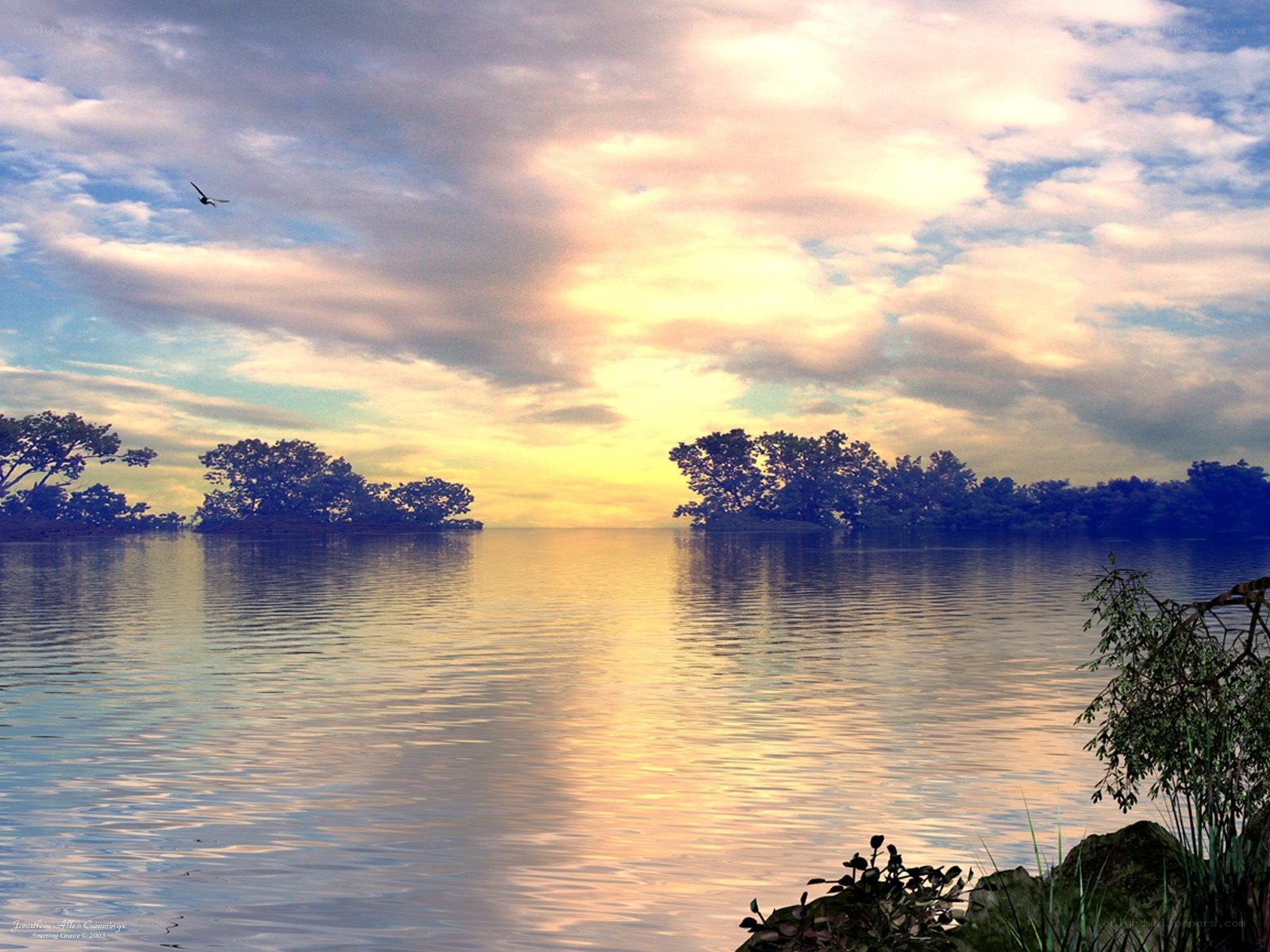 Sunset over a calm lake