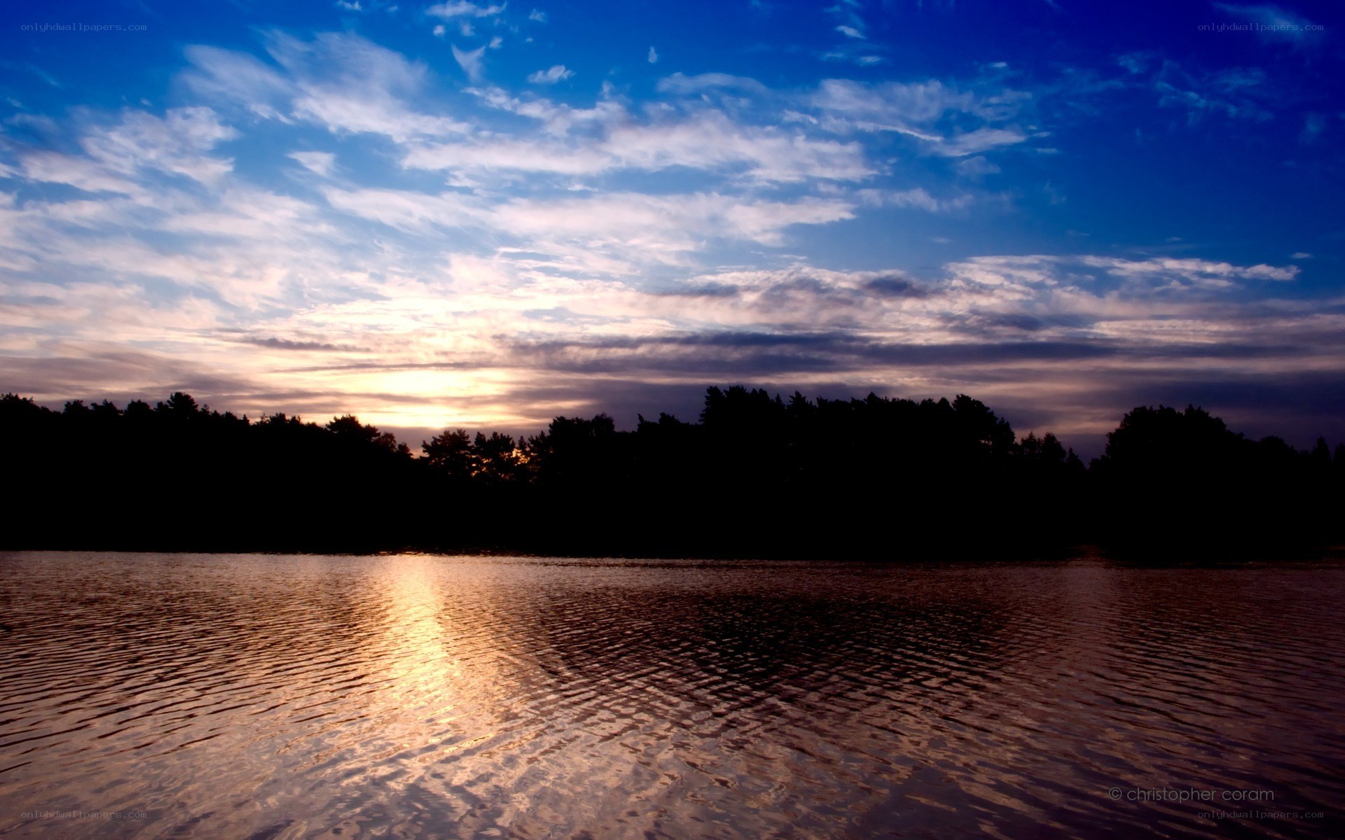 Sunset over a calm lake
