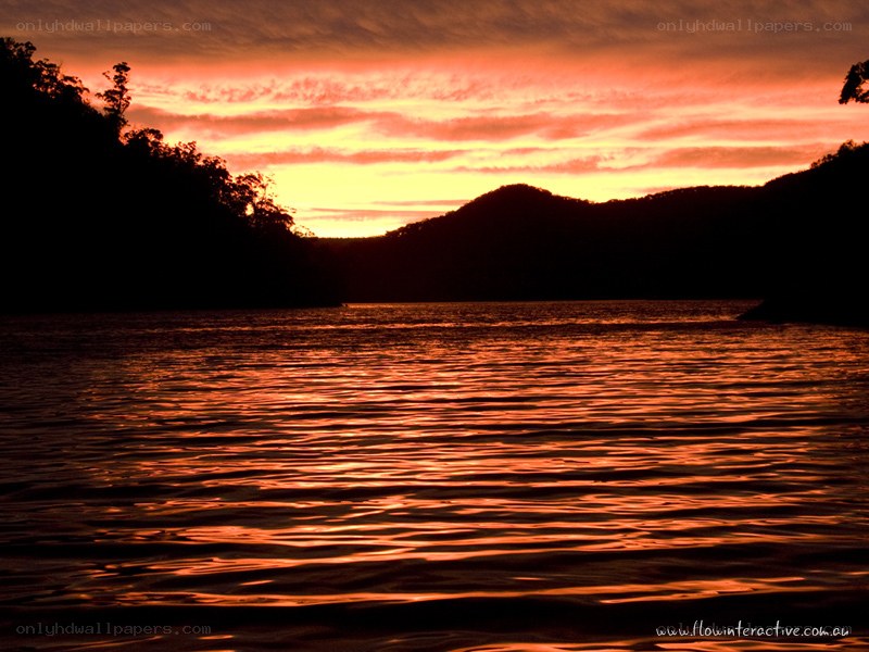 Sunset over a calm lake