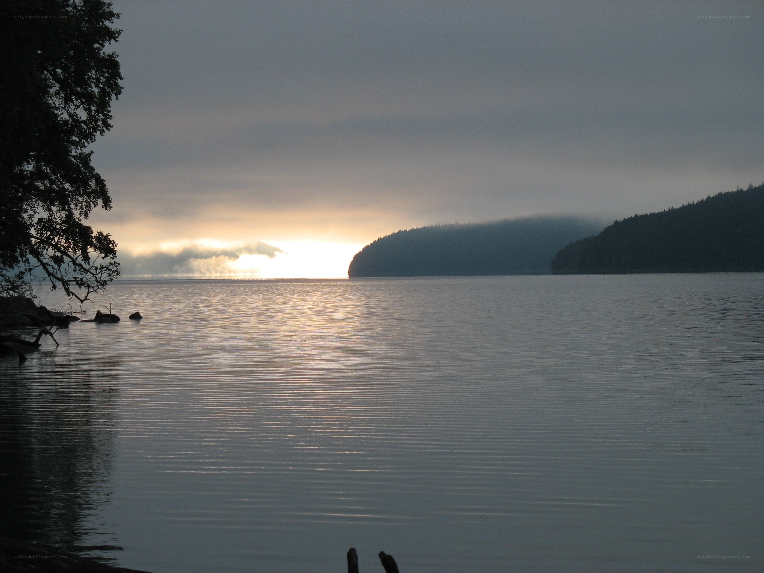 Sunset over a calm lake