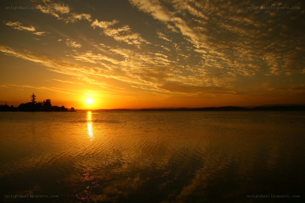 Sunset over a calm lake