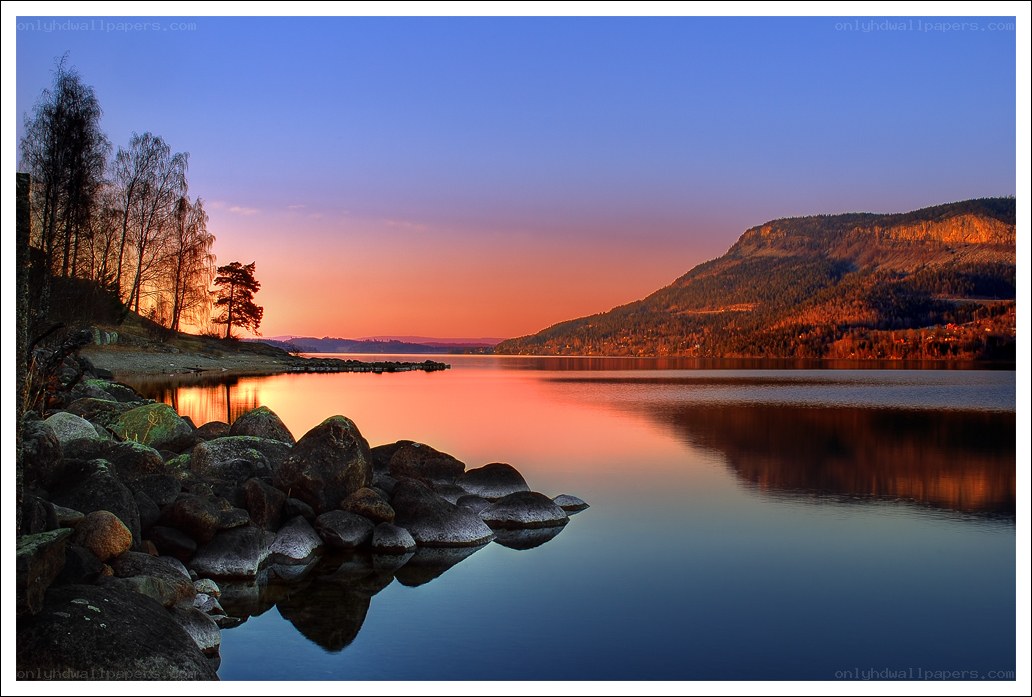 Sunset over a calm lake