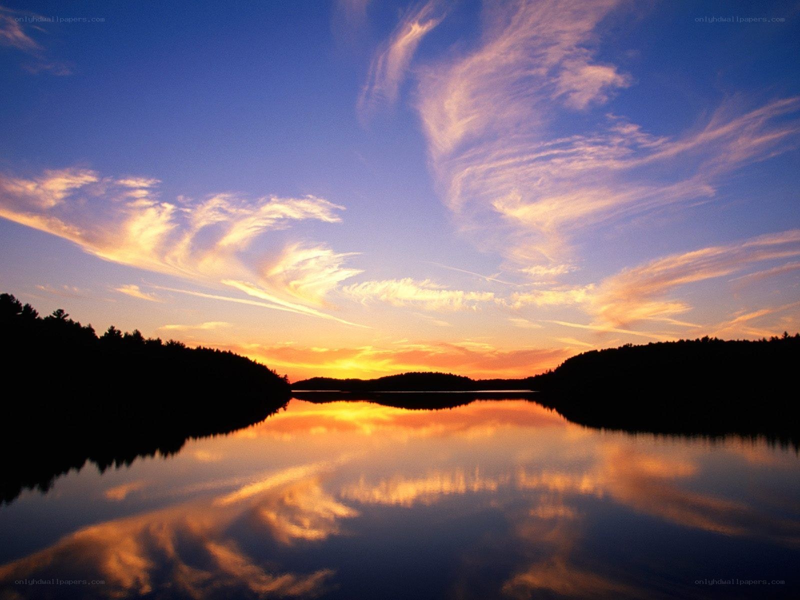 Sunset over a calm lake