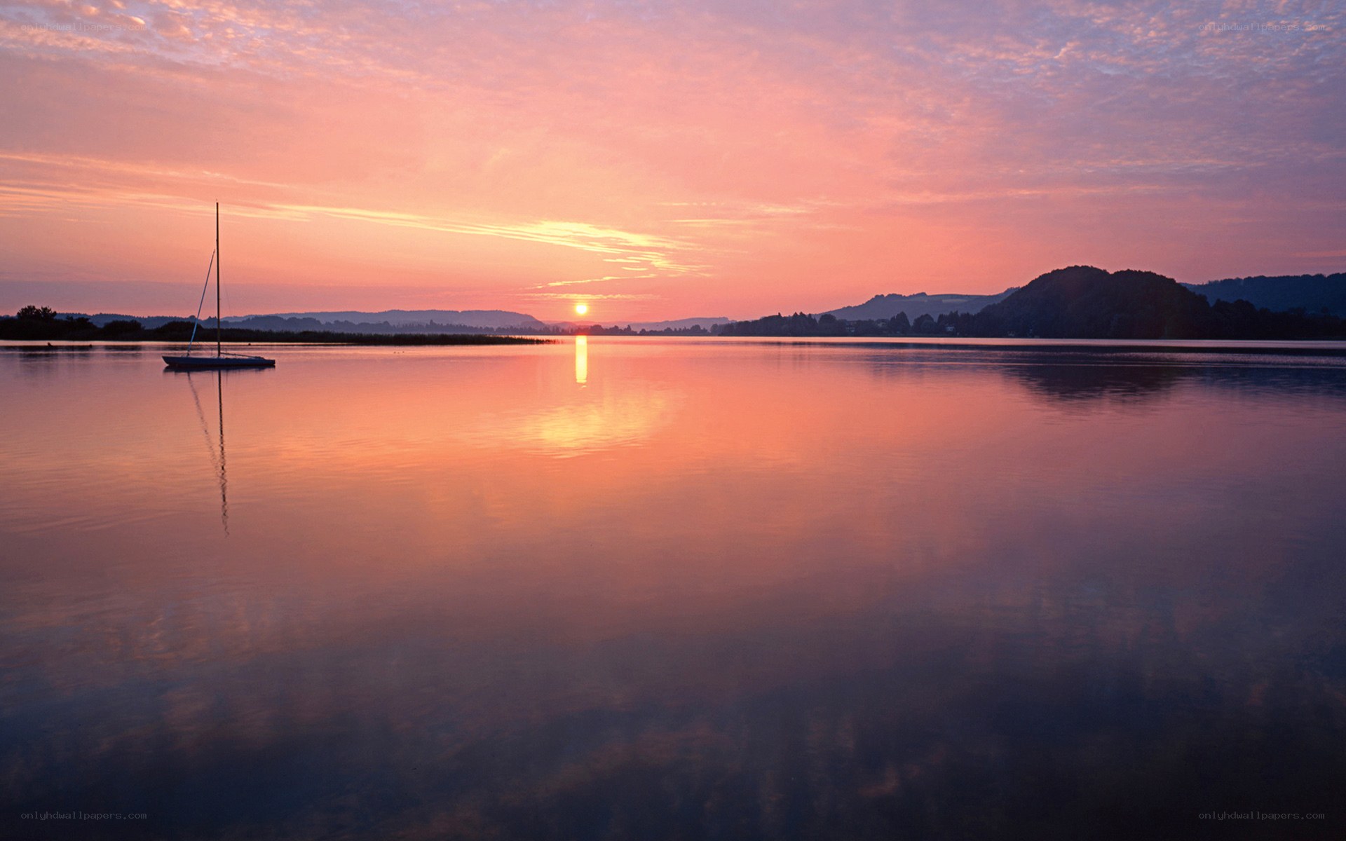 Sunset over a calm lake