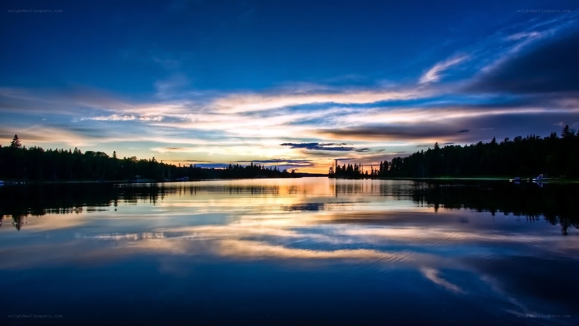 Sunset over a calm lake