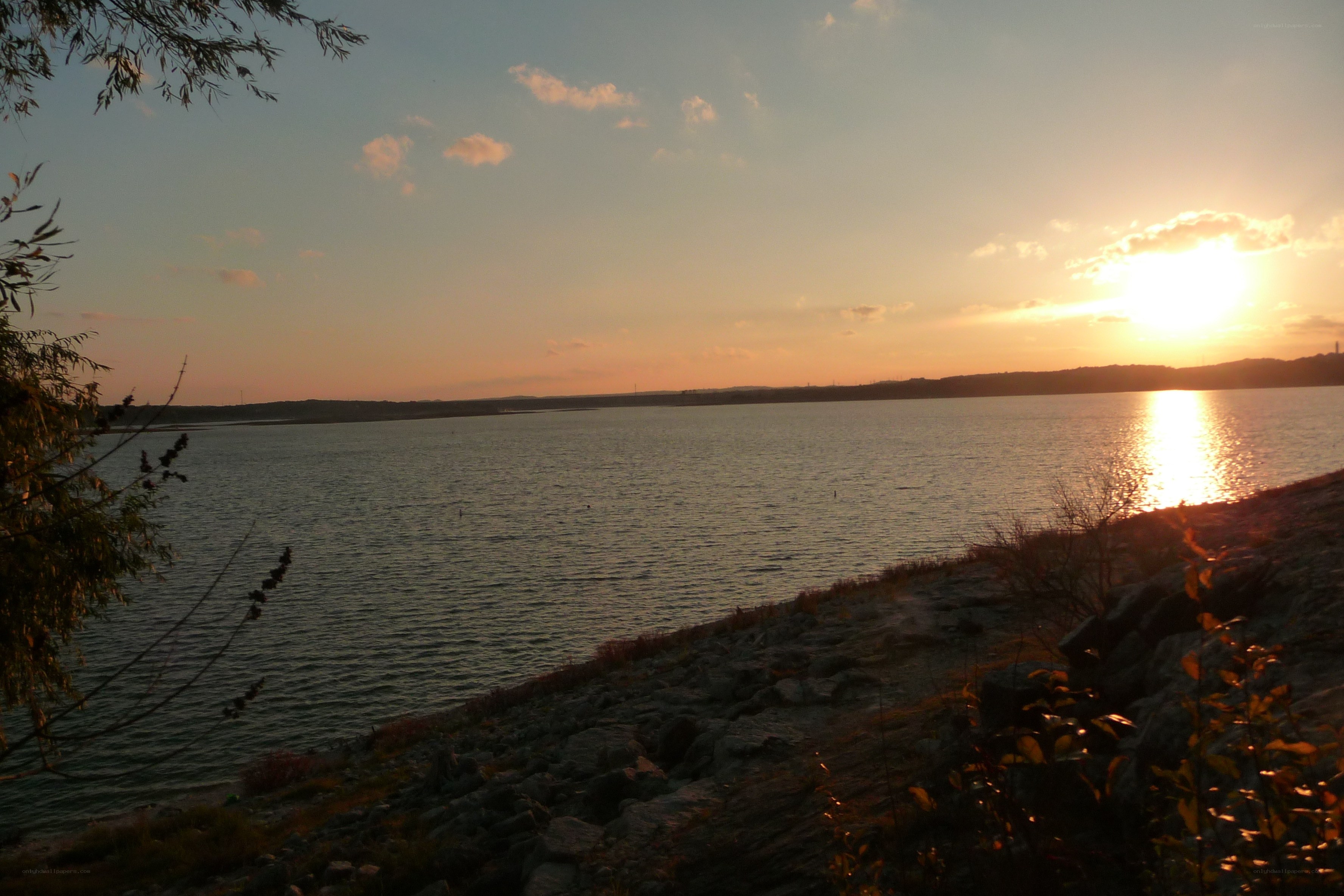 Sunset over a calm lake