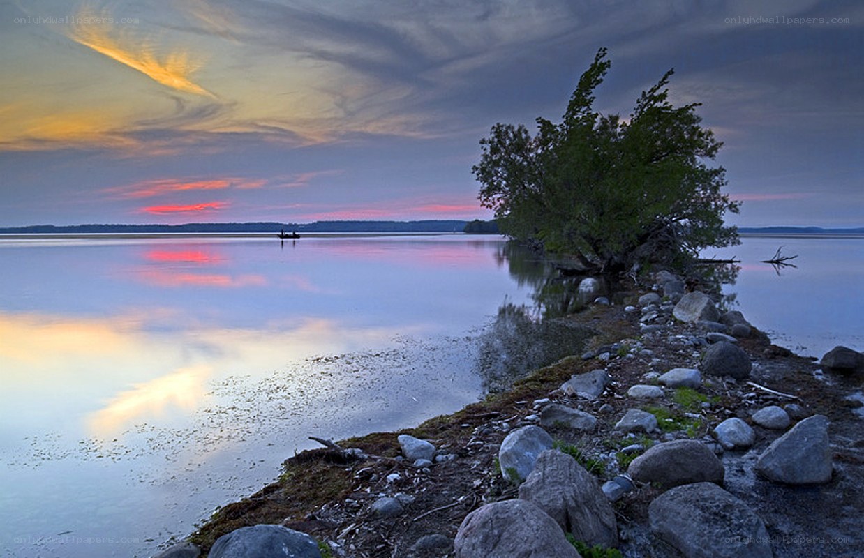 Sunset over a calm lake