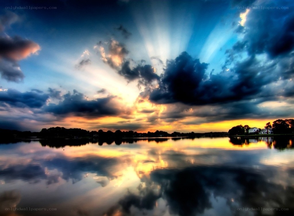 Sunset over a calm lake