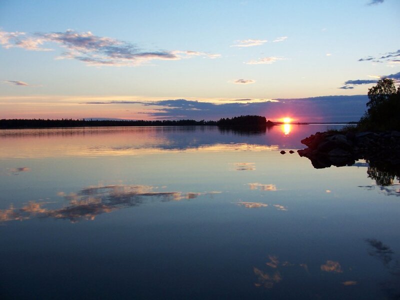 Sunset over a calm lake