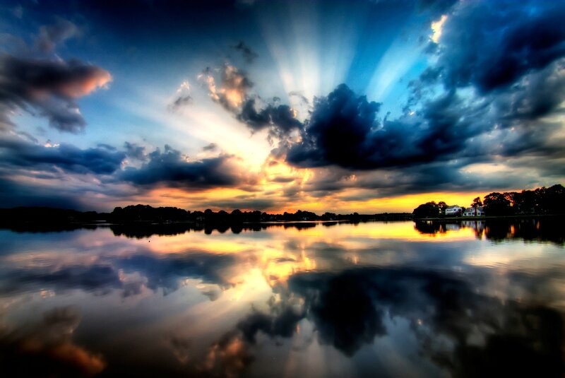 Sunset over a calm lake