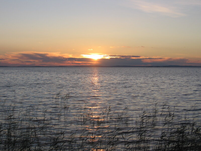 Sunset over a calm lake