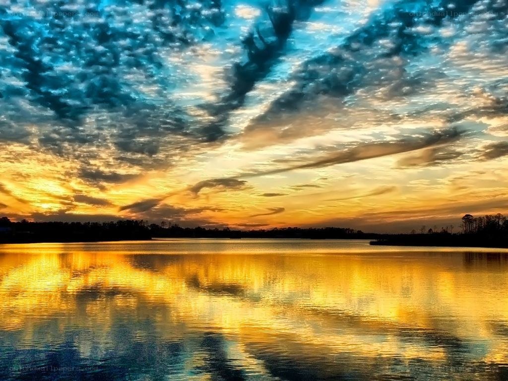 sunset over a calm lake