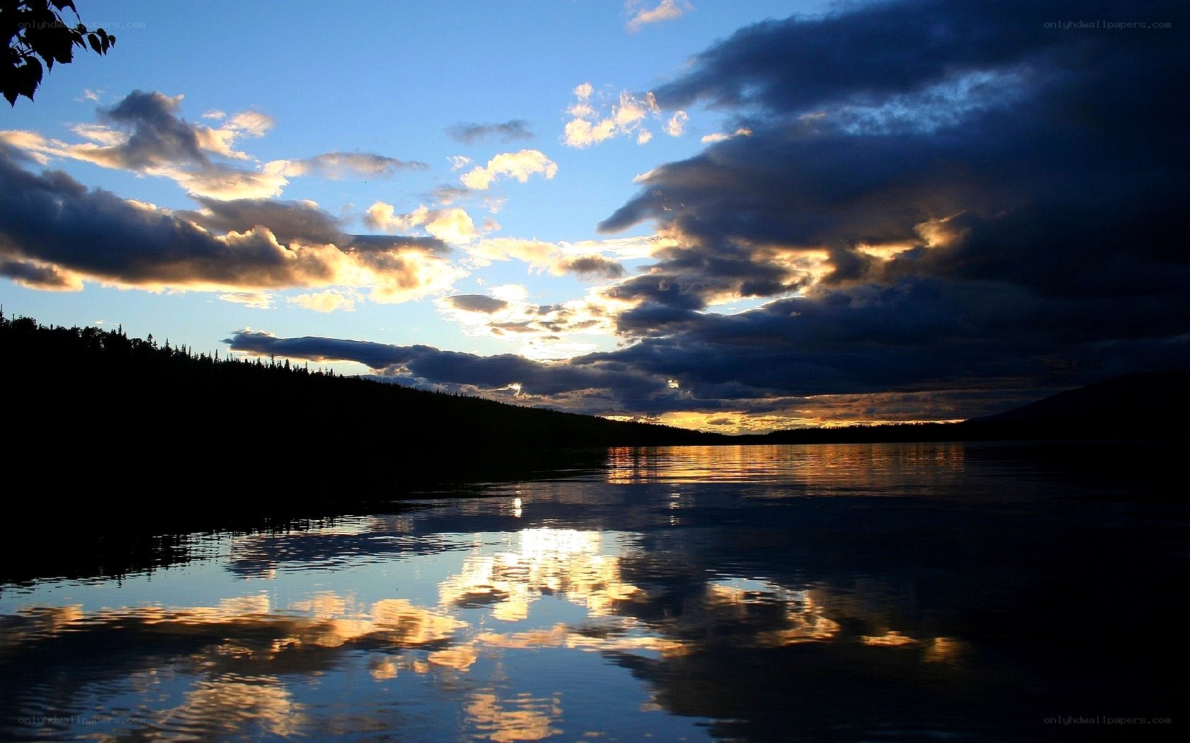 Sunset over a calm lake