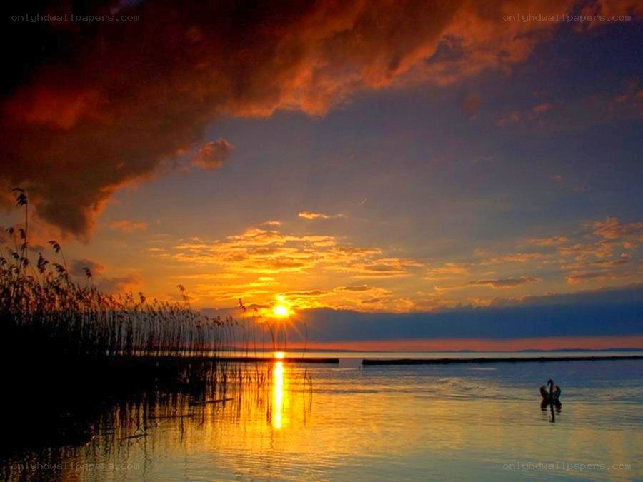 Sunset over a calm lake