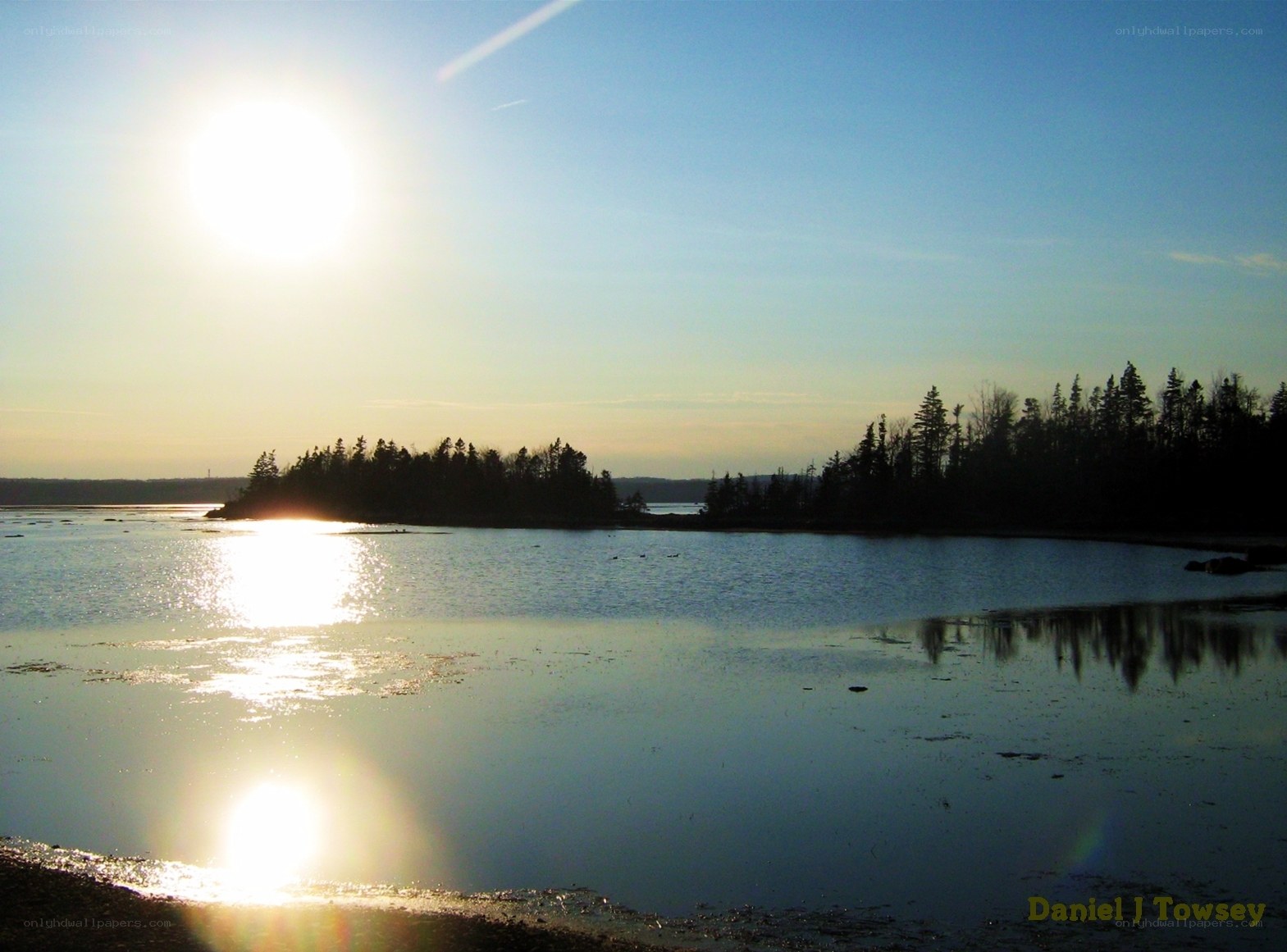 Sunset over a calm lake