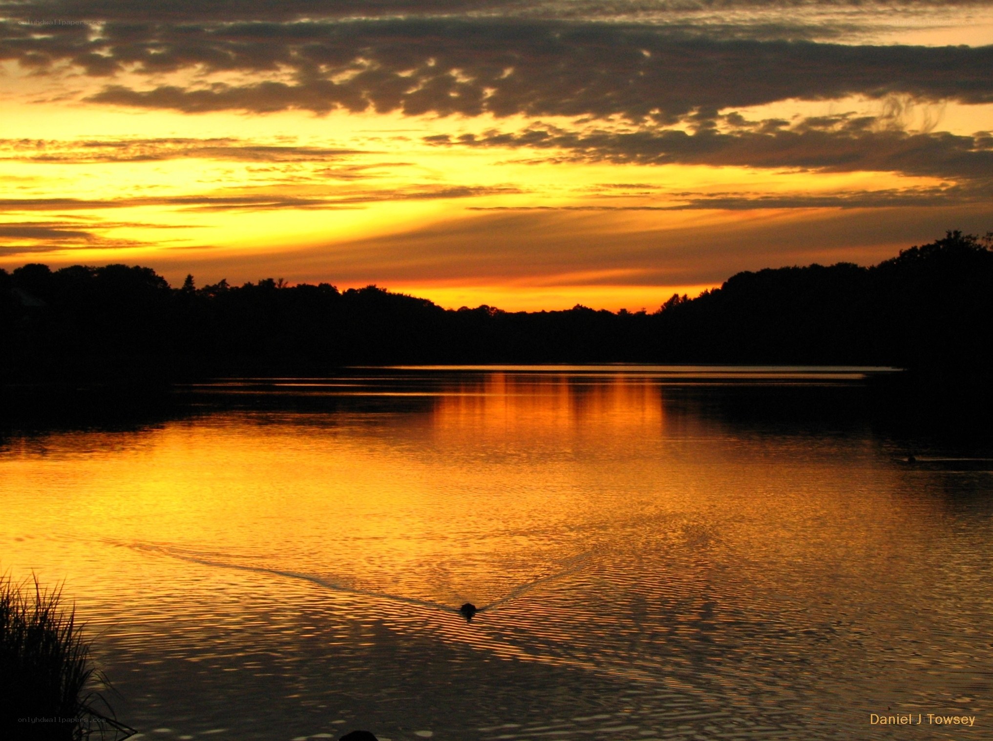 Sunset over a calm lake
