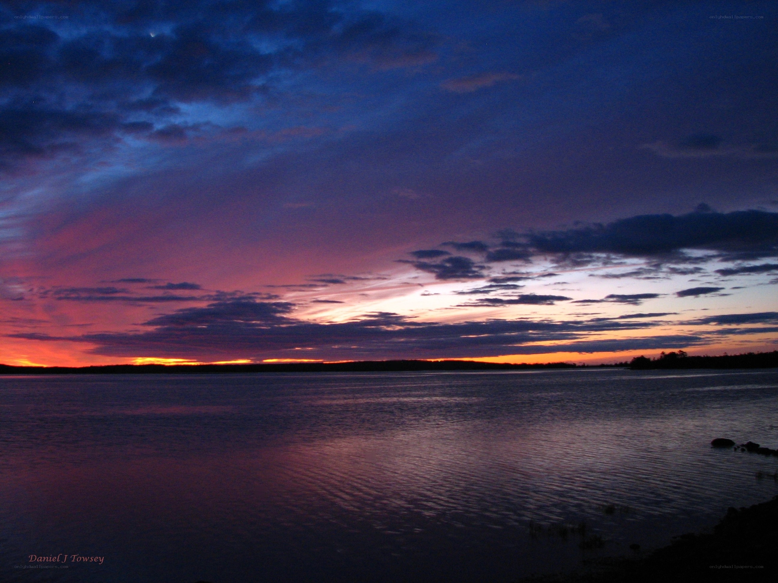 Sunset over a calm lake
