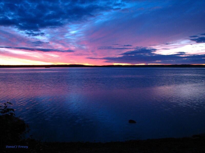Sunset over a calm lake