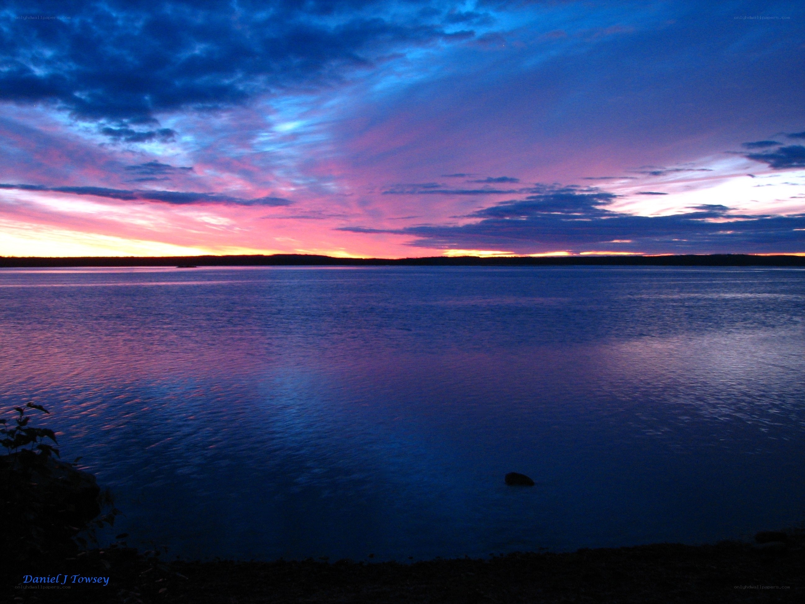 Sunset over a calm lake