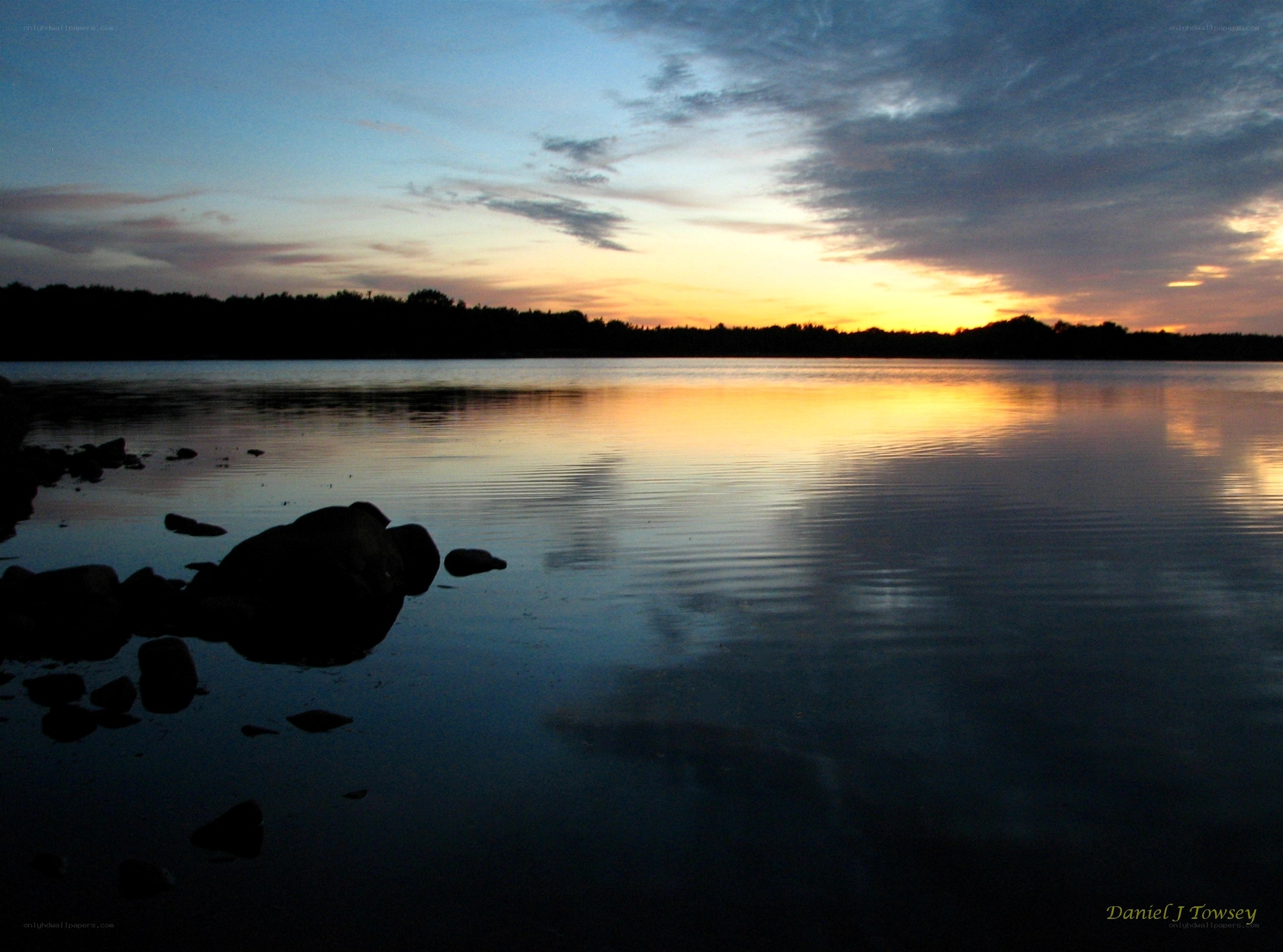 Sunset over a calm lake