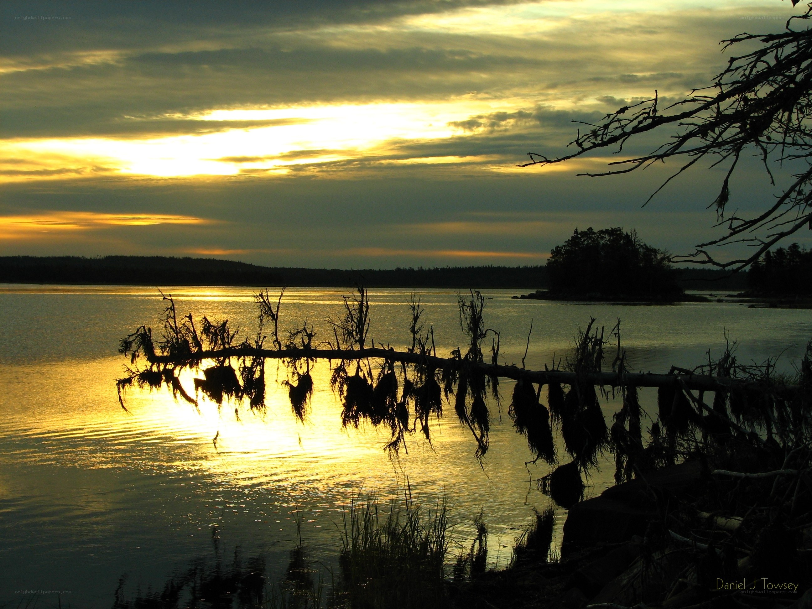 Sunset over a calm lake