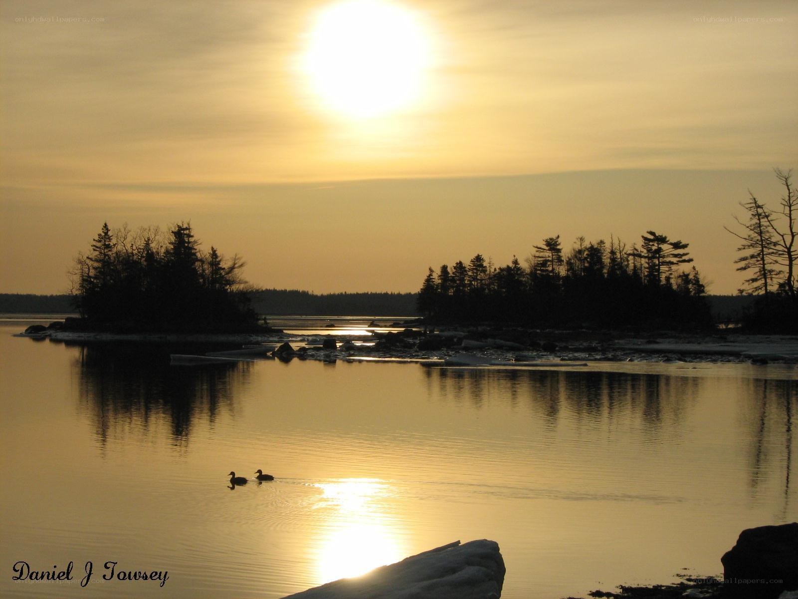 Sunset over a calm lake
