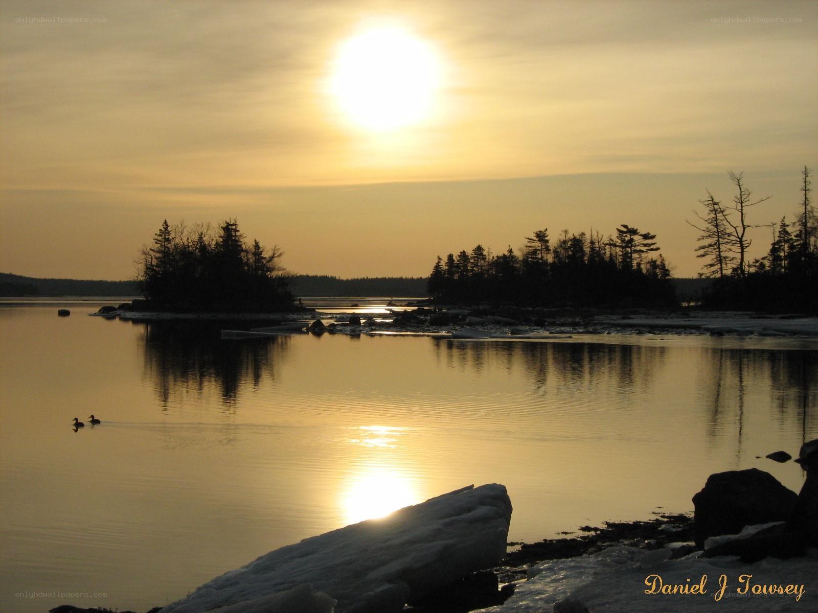 Sunset over a calm lake