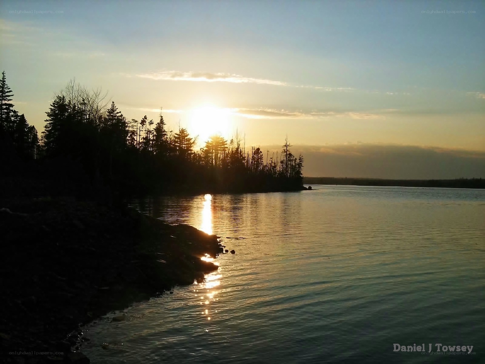 Sunset over a calm lake