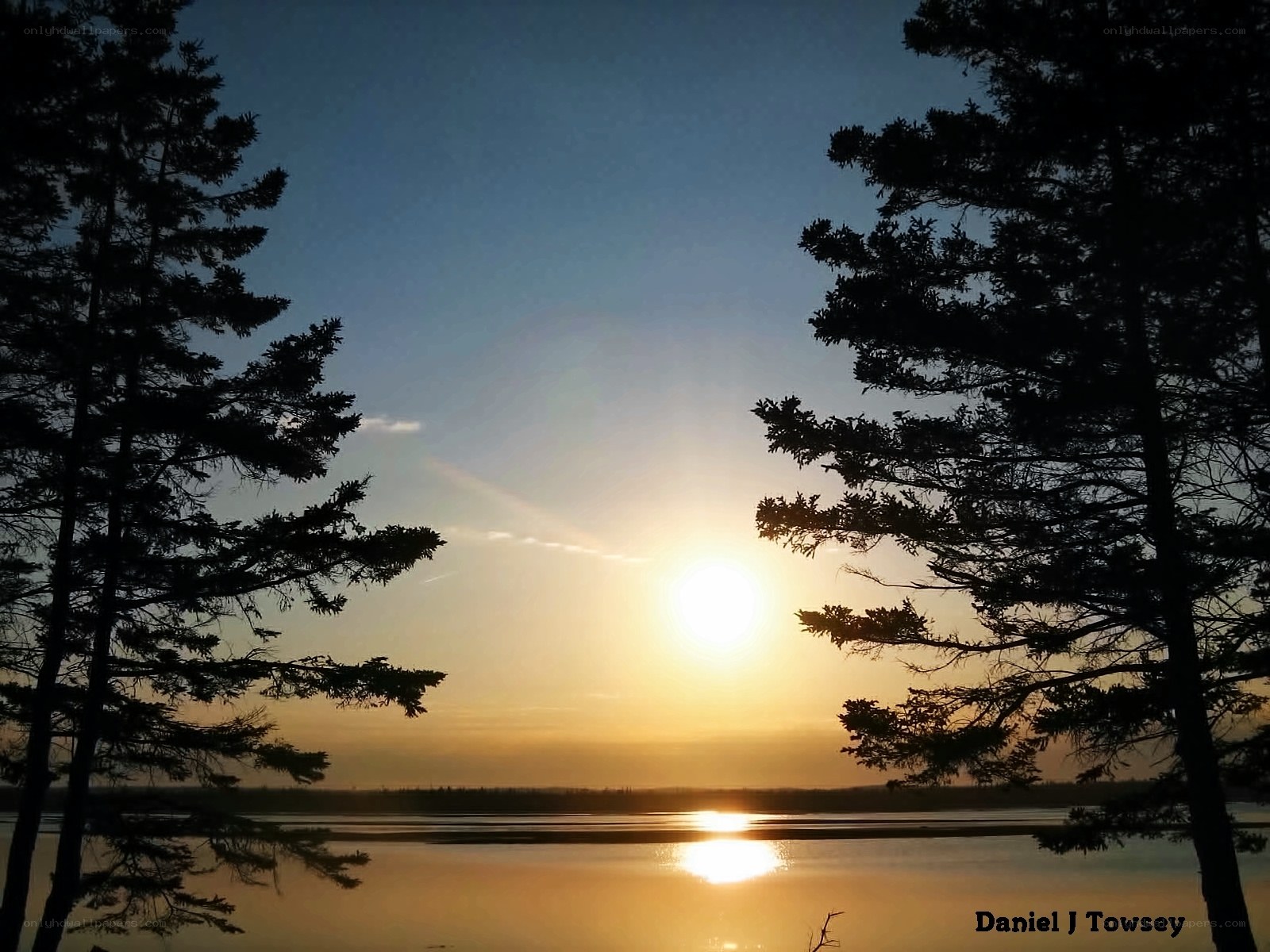 Sunset over a calm lake