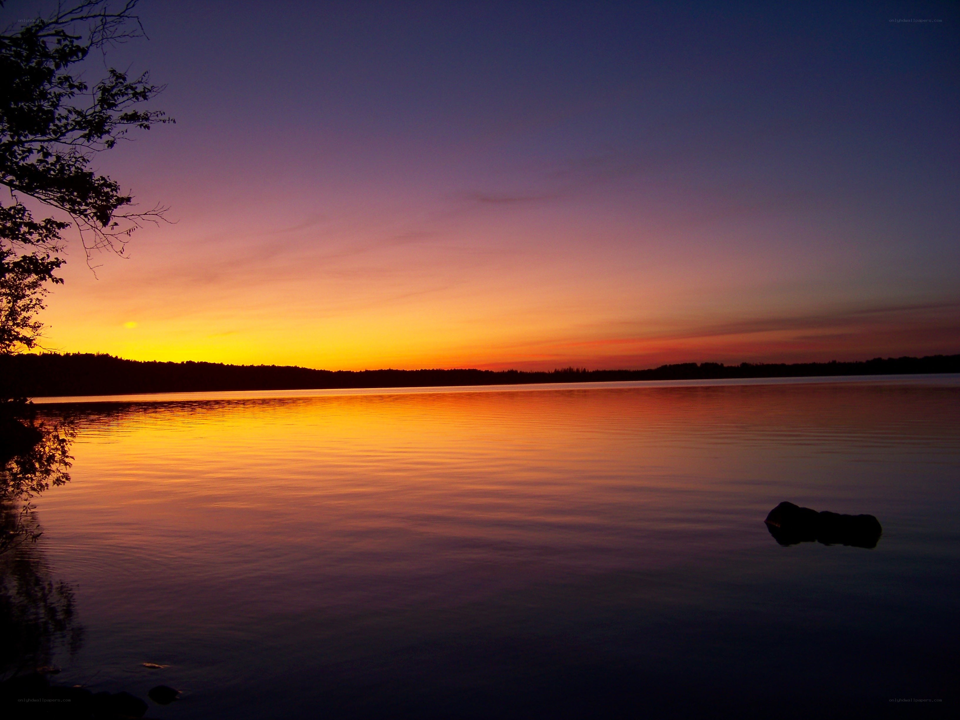 Sunset over a calm lake