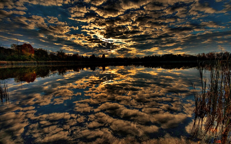 Sunset over a calm lake