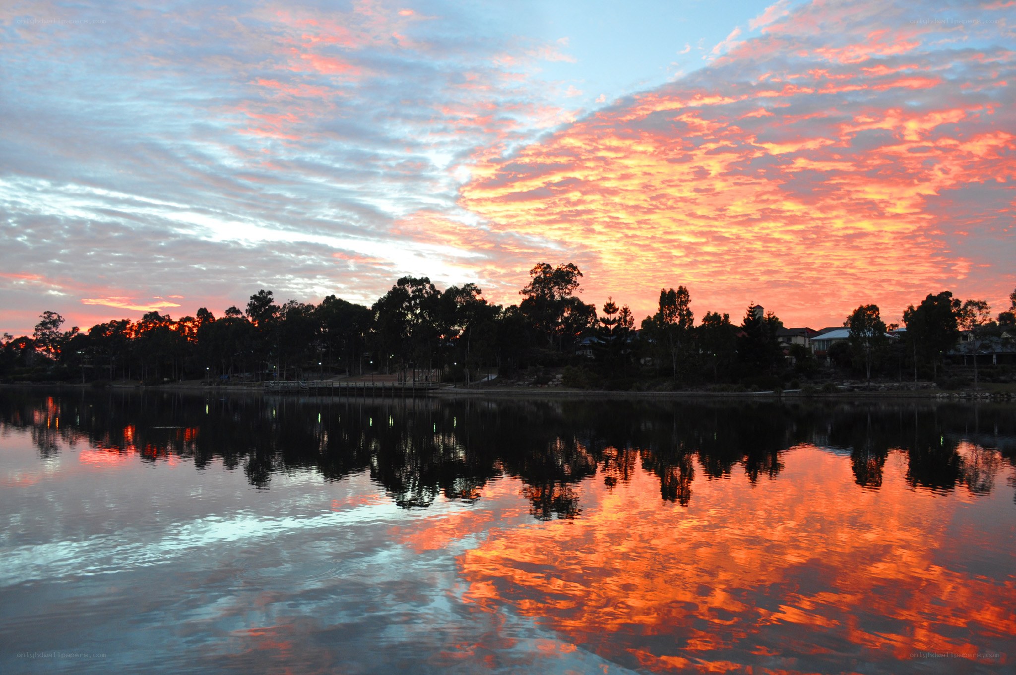 Sunset over a calm lake