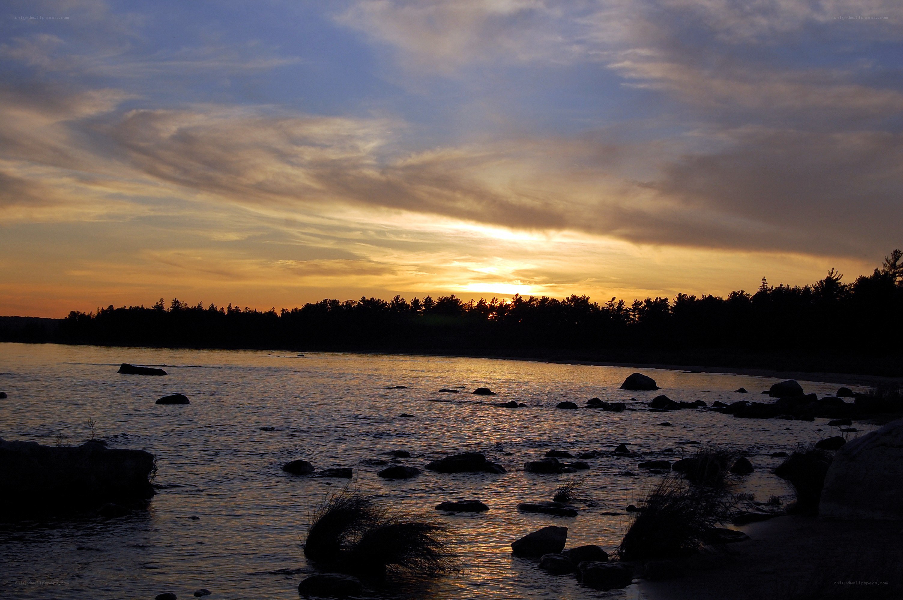 Sunset over a calm lake