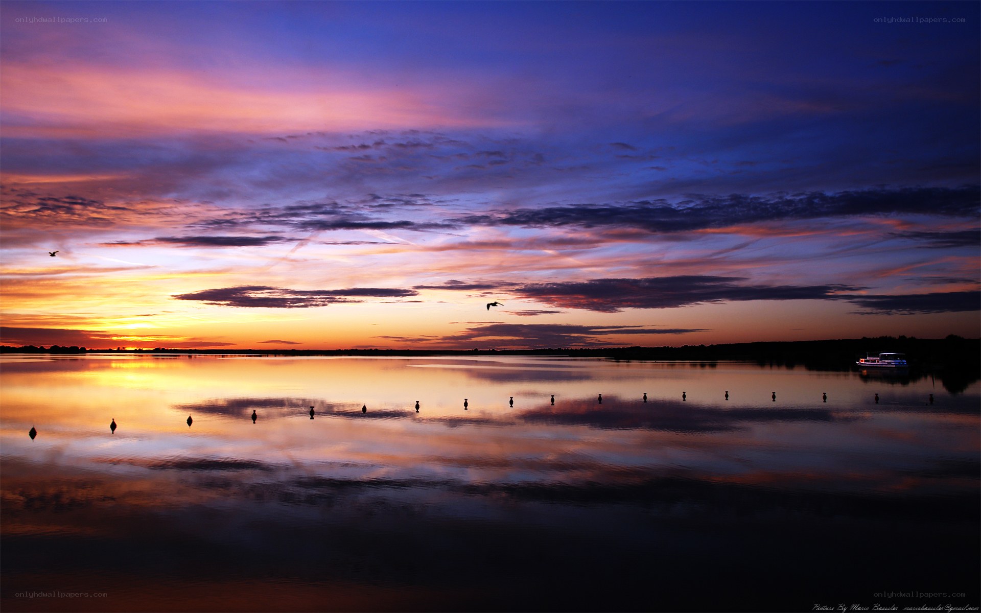 Sunset over a calm lake