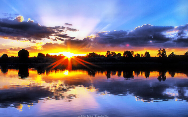 Sunset over a calm lake