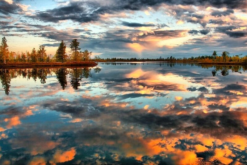 Sunset over a calm lake