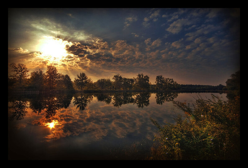 Sunset over a calm lake