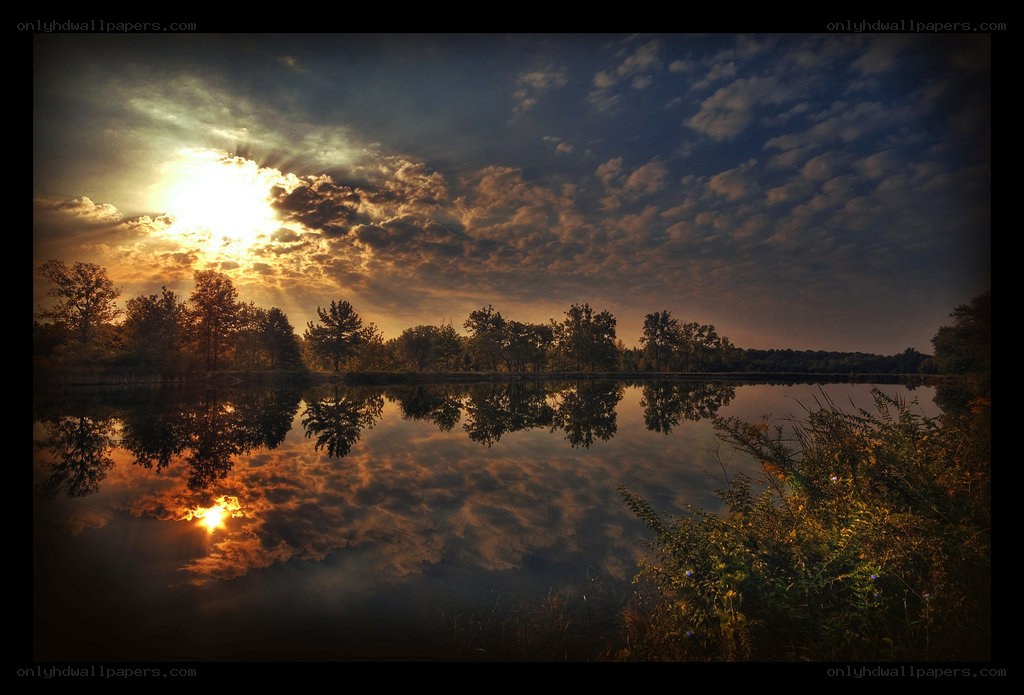 Sunset over a calm lake