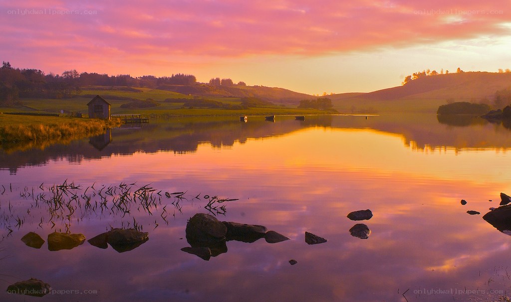 sunset over a calm lake