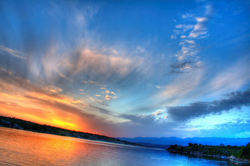 Sunset over a calm lake
