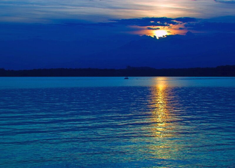 Sunset over a calm lake