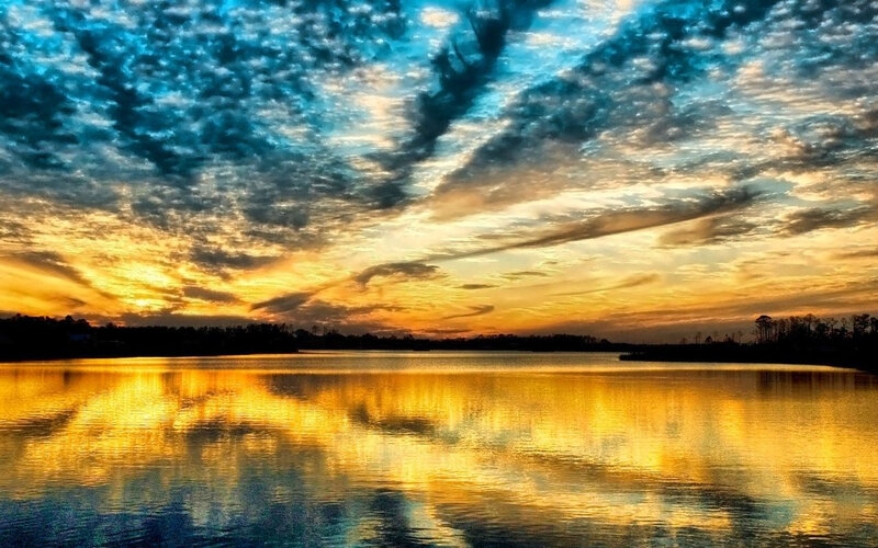 Sunset over a calm lake