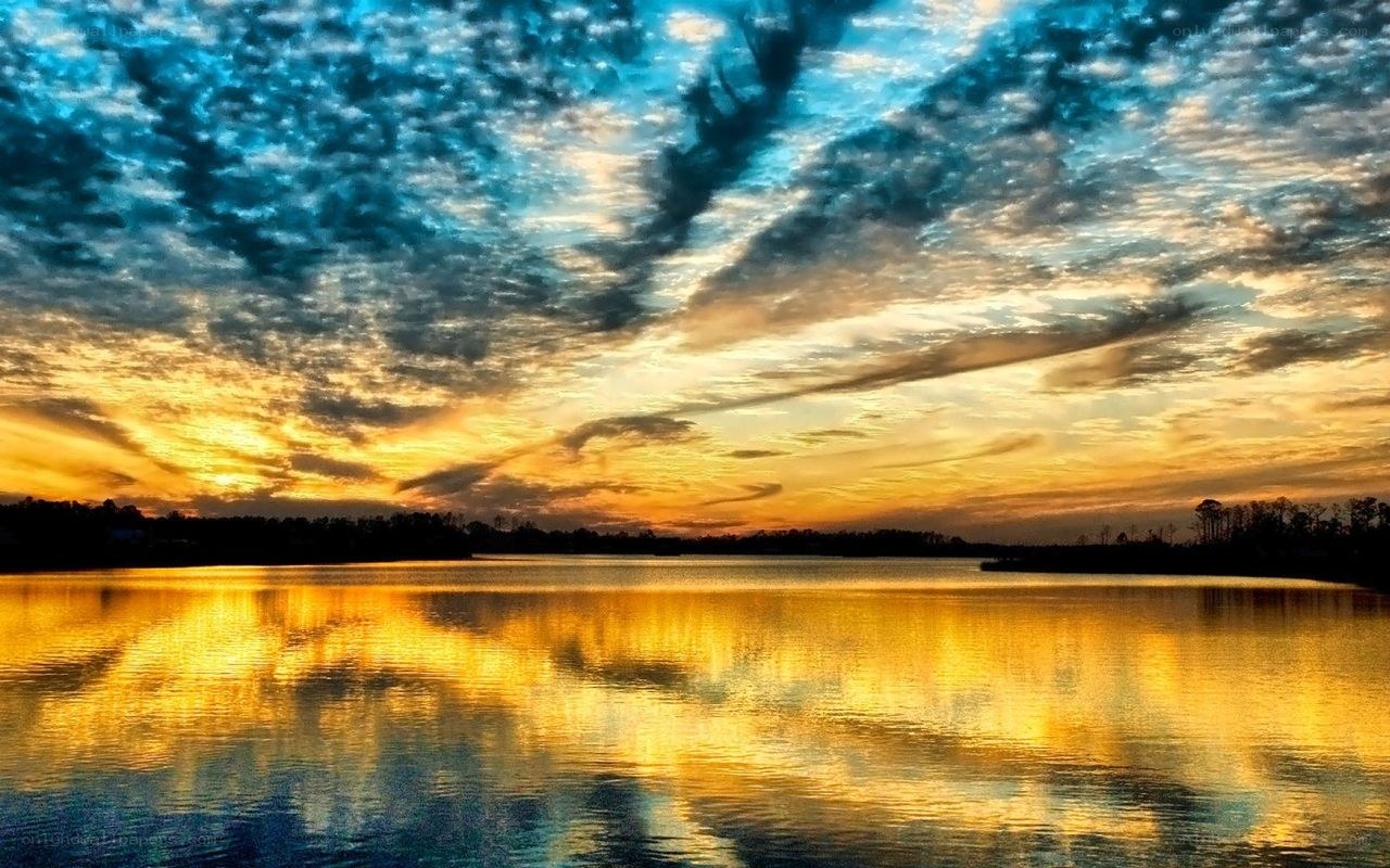 Sunset over a calm lake