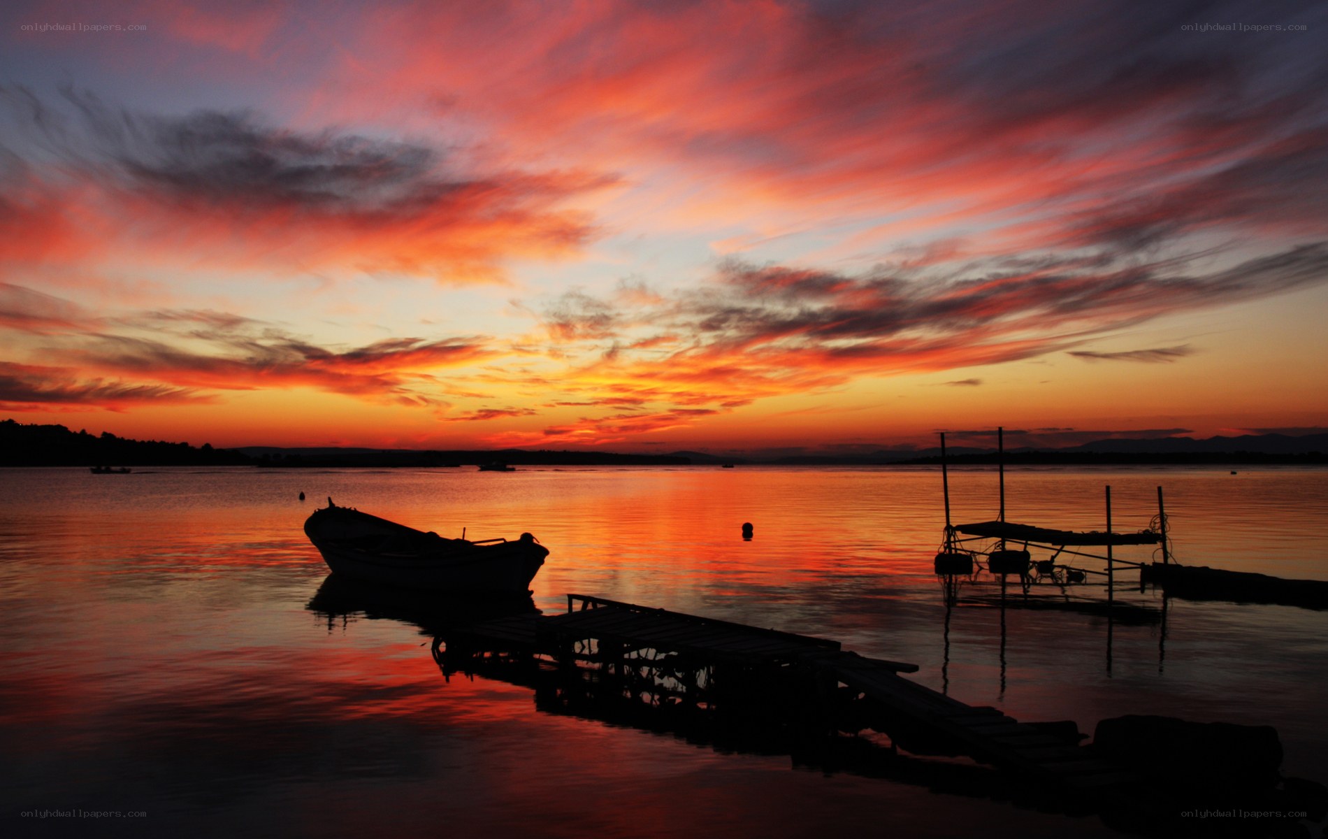 Sunset over a calm lake