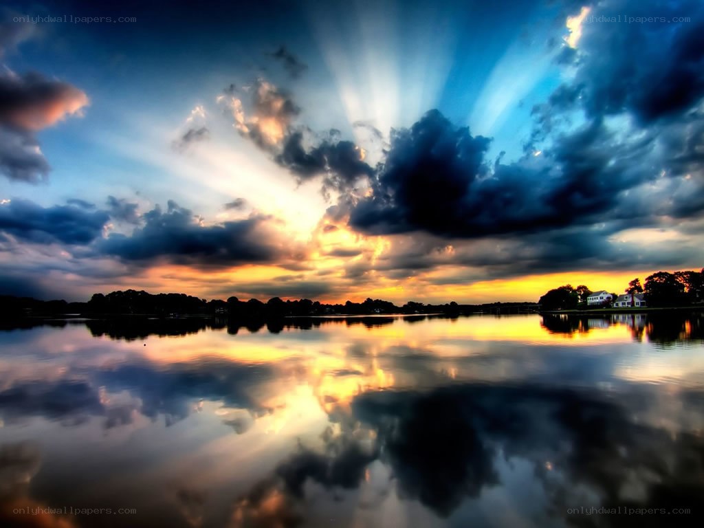 Sunset over a calm lake