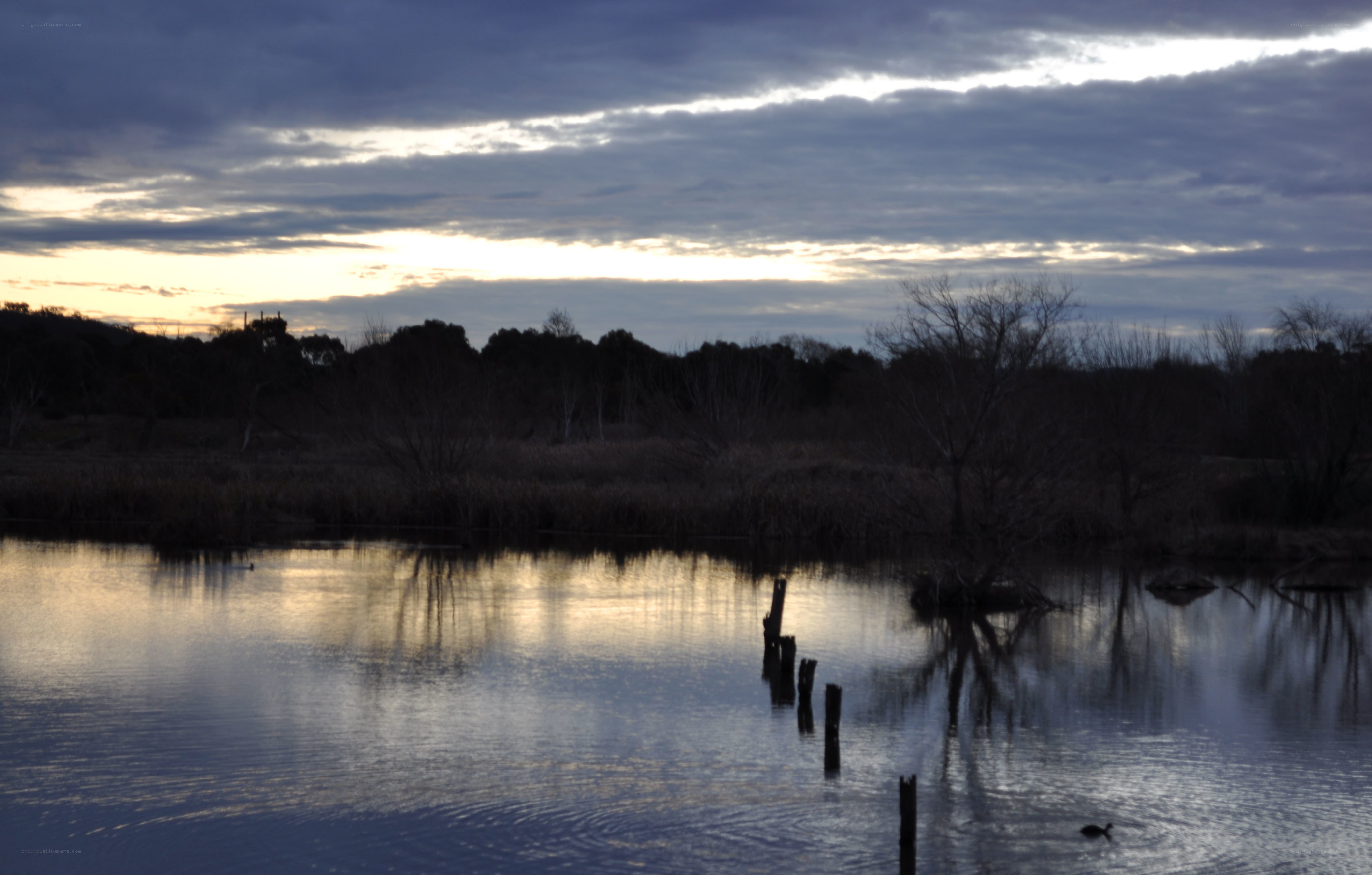 Sunset over a calm lake