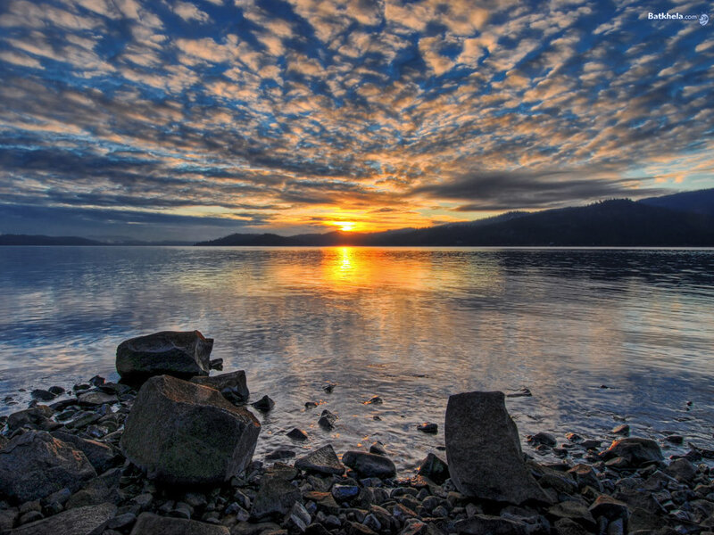 Sunset over a calm lake