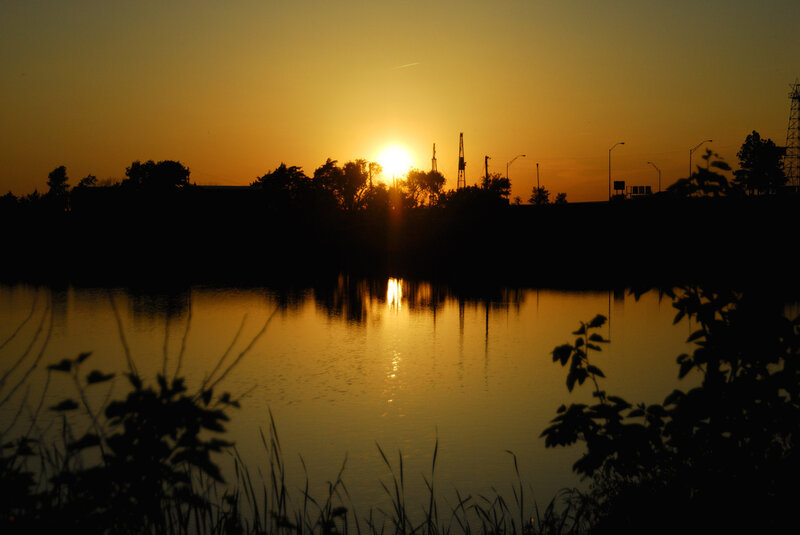 Sunset over a calm lake