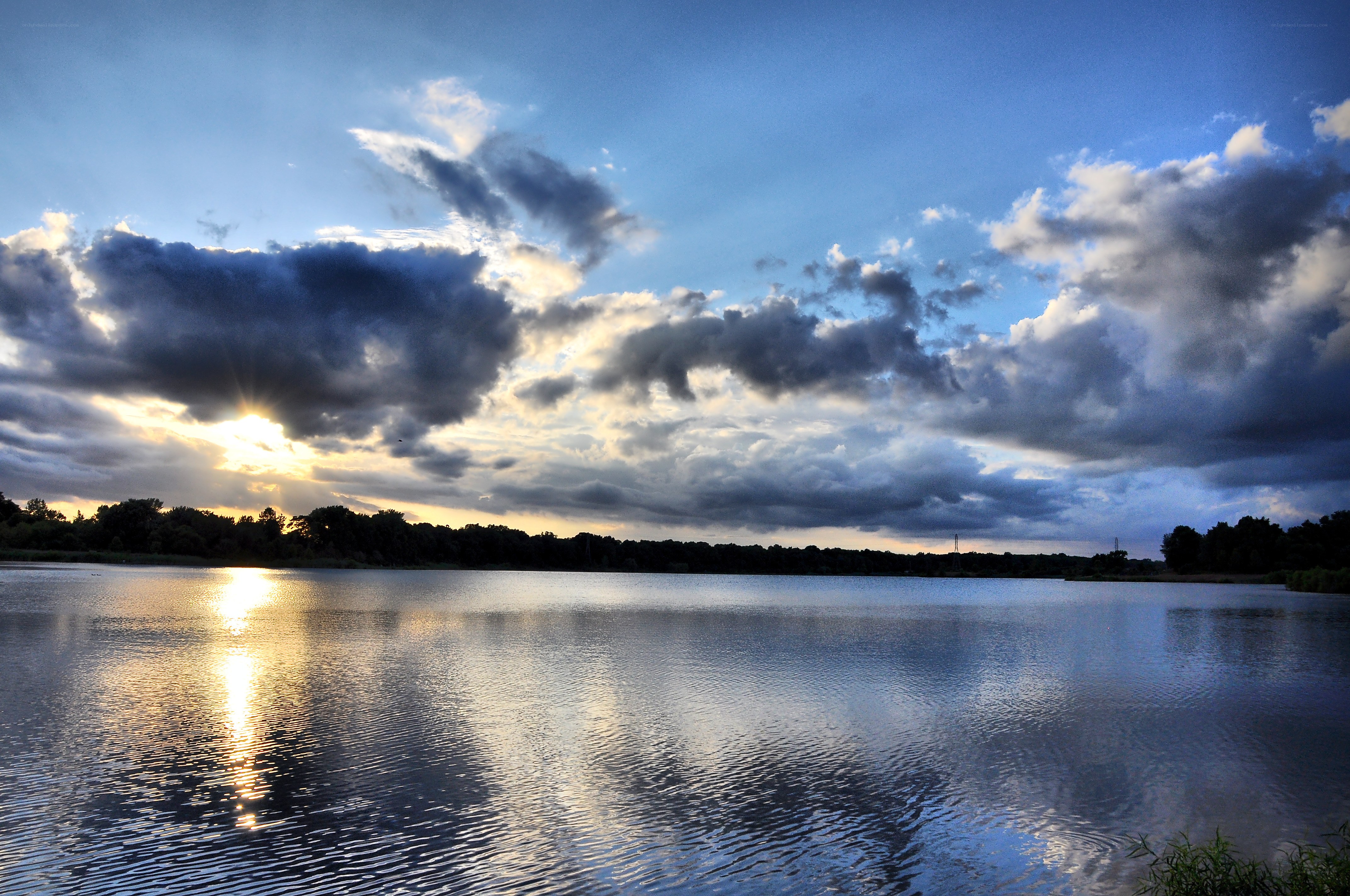 Sunset over a calm lake