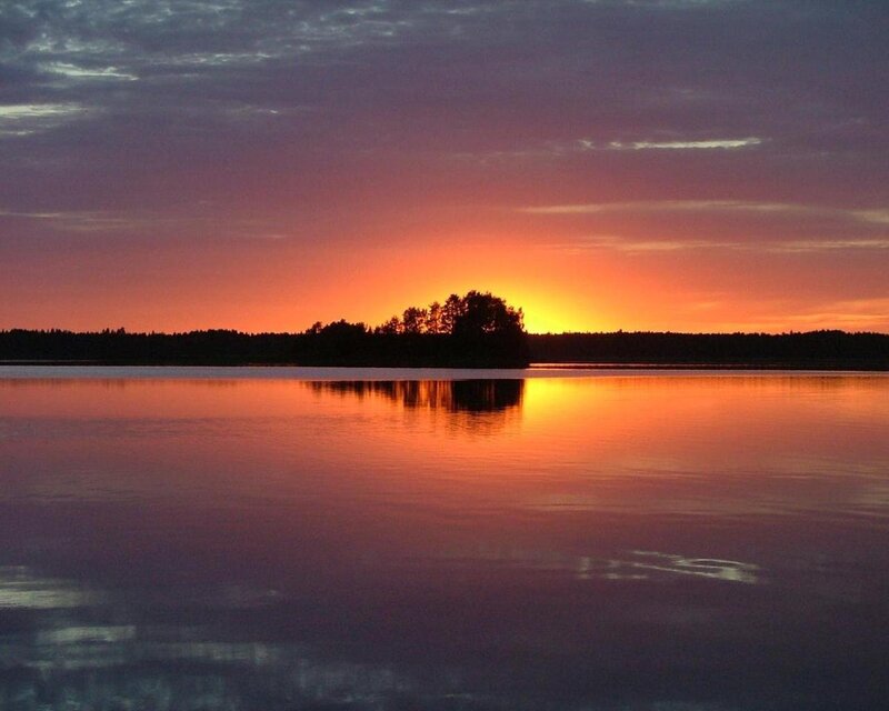 Sunset over a calm lake